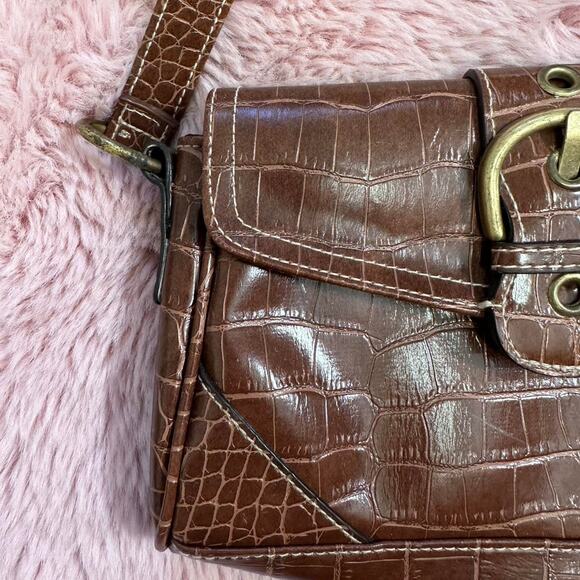 Y2k warm brown croc print shoulder bag - Picture 3 of 7